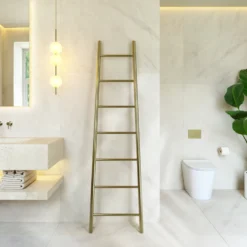 Toasty Oblique Brushed Brass Leaning Ladder Heated Towel Rail - 1800 x 500mm