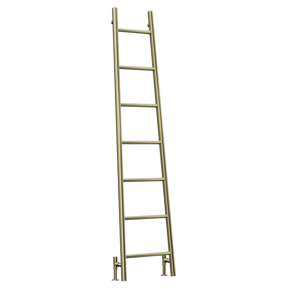 Toasty Oblique Brushed Brass Leaning Ladder Heated Towel Rail - 1800 x 500mm