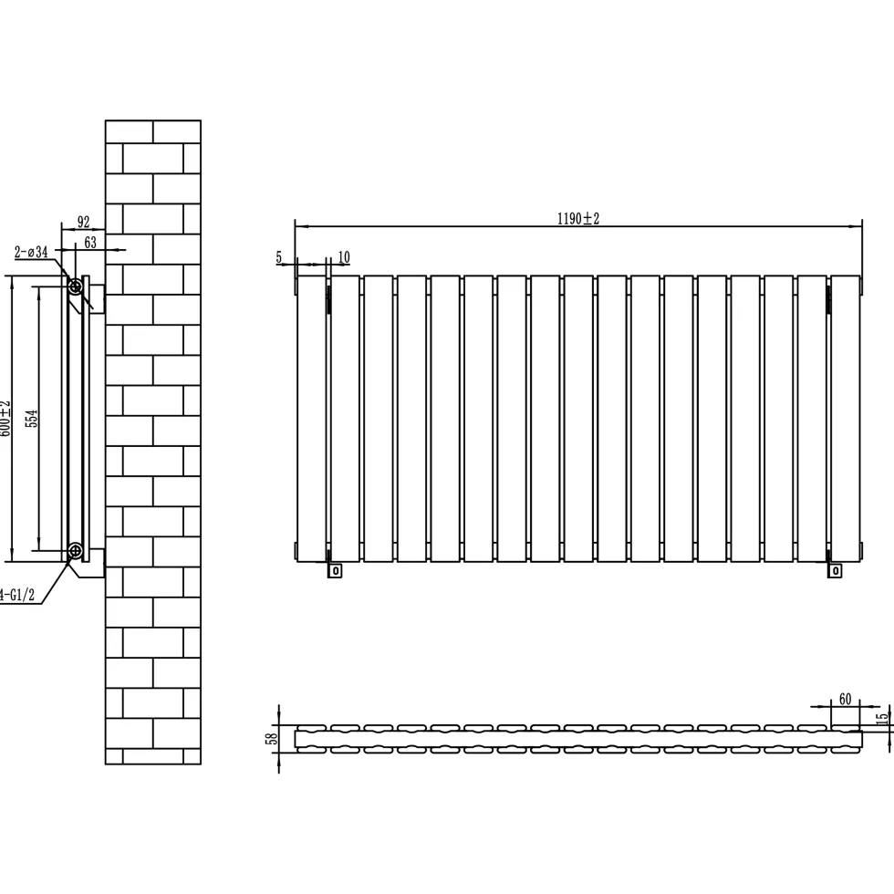 Toasty Radiance White Flat Panel Horizontal Radiator