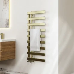 Toasty Retreat Brushed Brass Offset Heated Towel Rail