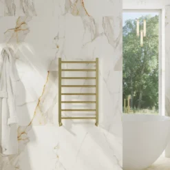 Toasty Rise Brushed Brass Heated Towel Rail