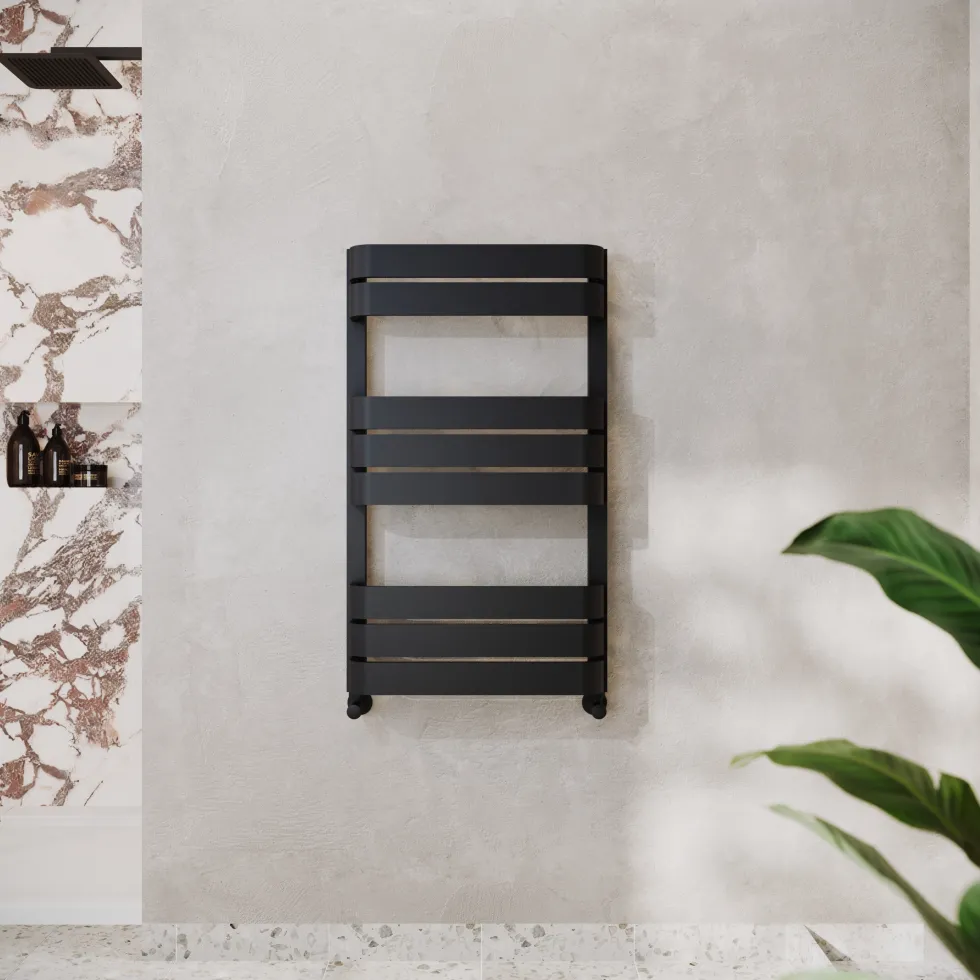 Toasty Studio Matt Black Heated Towel Rail - 850 x 500mm