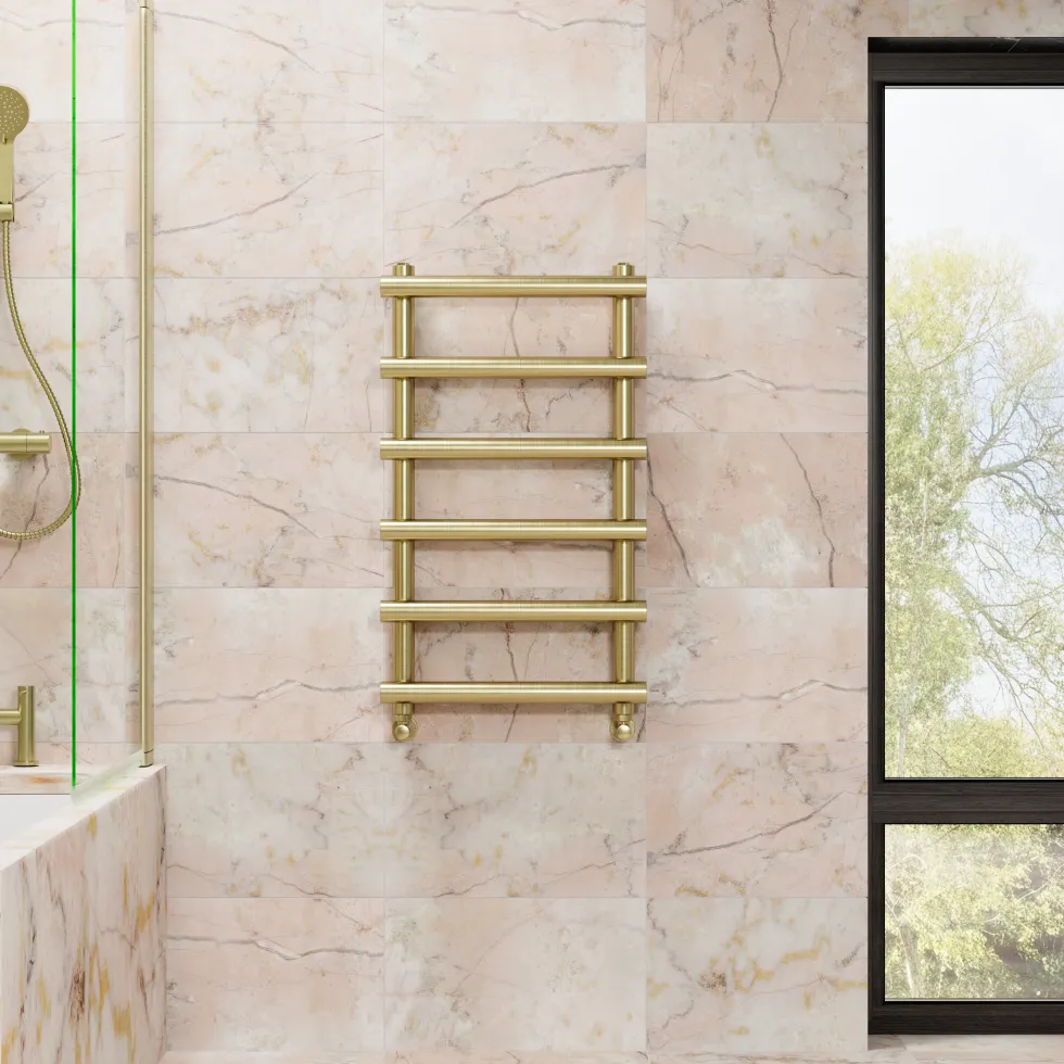Toasty Yarrow Brushed Brass Heated Towel Rail