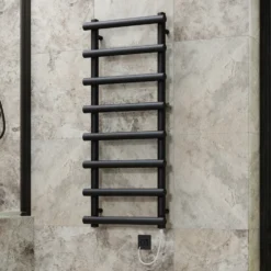Toasty Yarrow Matt Black Electric Heated Towel Rail with Heating Element