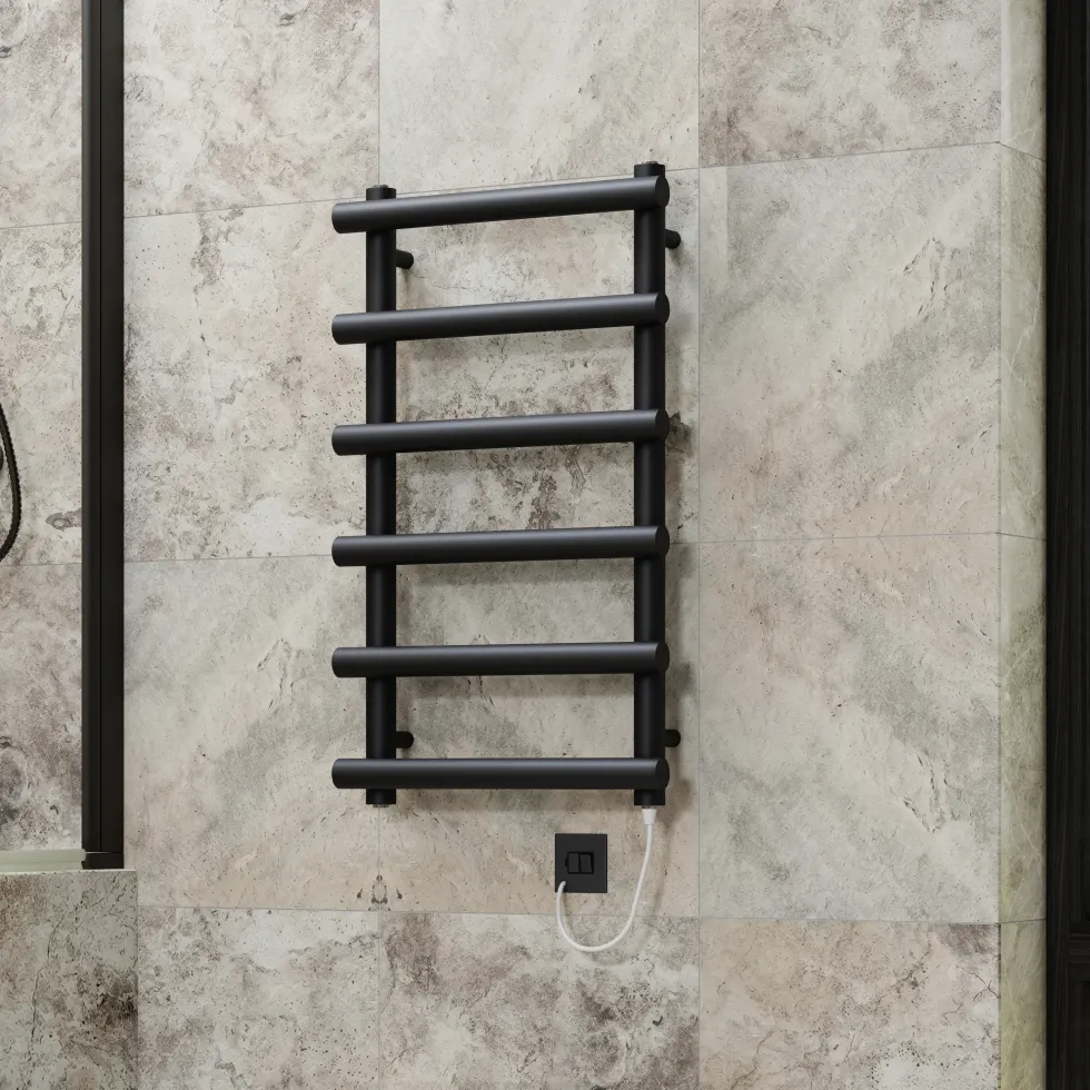 Toasty Yarrow Matt Black Electric Heated Towel Rail with Heating Element