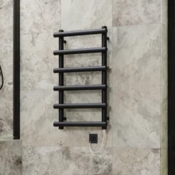 Toasty Yarrow Matt Black Electric Heated Towel Rail with Heating Element