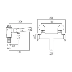 Vado Safari Exposed Thermostatic Deck Mounted Bath Shower Mixer Tap