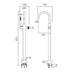 Vado Safari Leverless Deck Mounted Bath Shower Mixer Tap with Wall Mounted Shower Handset
