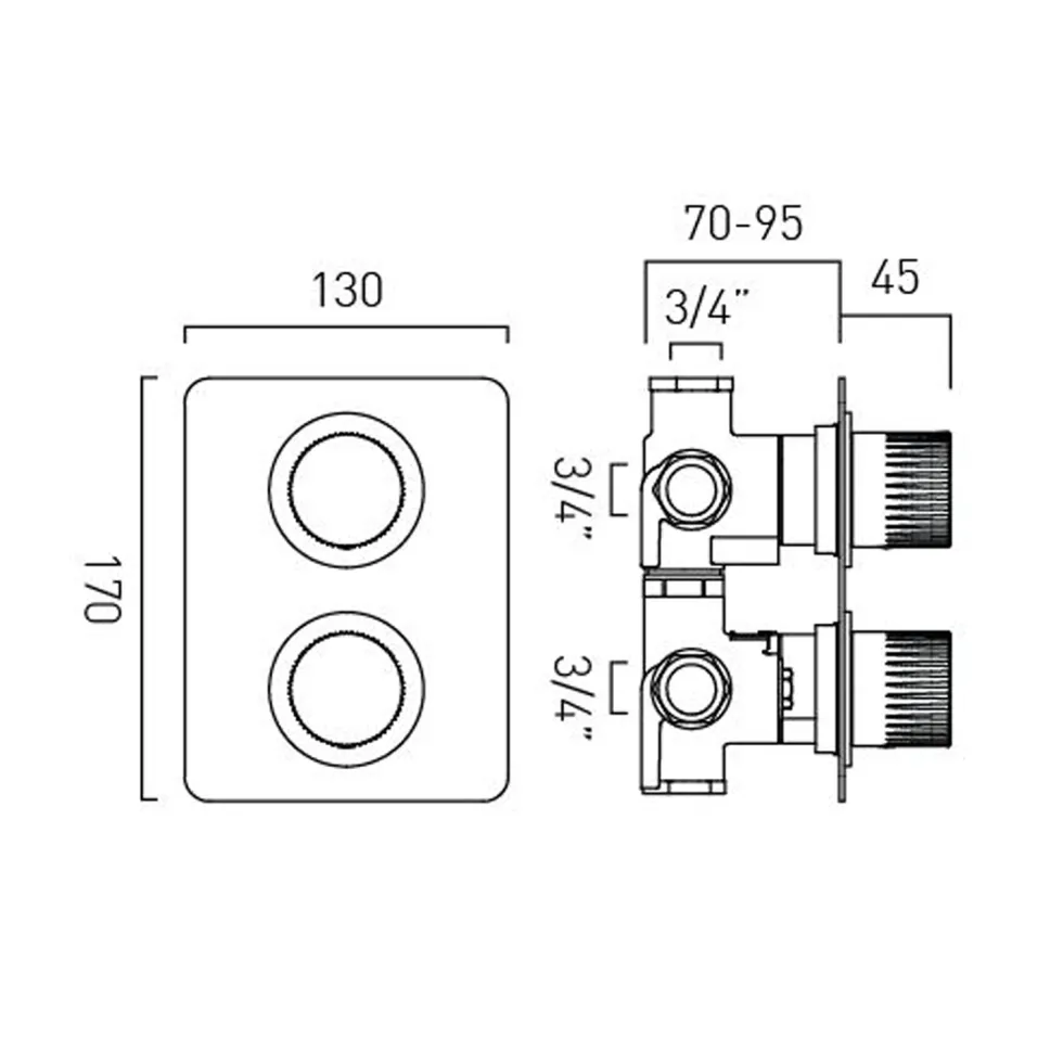 Vado Safari Leverless 3 Outlet Concealed Thermostatic Shower Valve