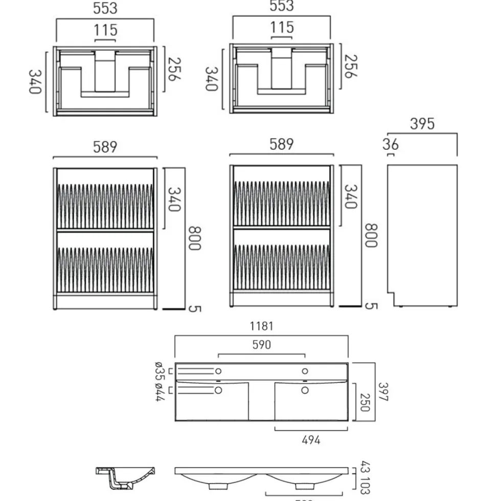 Vado Safari 1200mm Fluted Floorstanding Vanity Unit & Double Basin