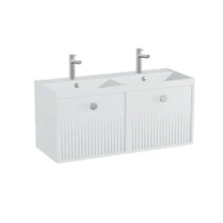 Vado Safari 1000mm Fluted Wall Hung Vanity Unit & Double Basin