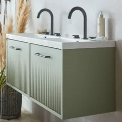 Vado Safari 1000mm Fluted Wall Hung Vanity Unit & Double Basin