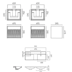 Vado Safari 1000mm Fluted Wall Hung Vanity Unit & Double Basin