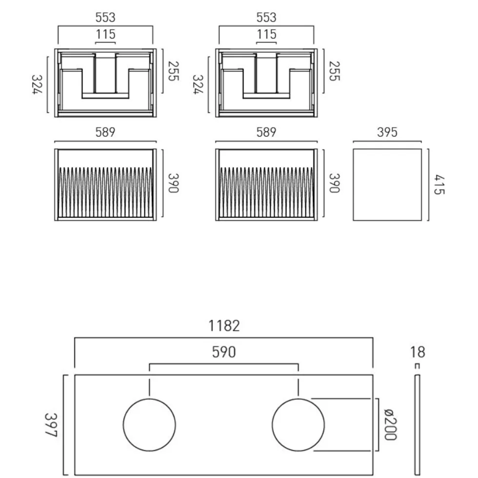 Vado Safari 1200mm Fluted Wall Hung Vanity Unit & Worktop