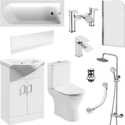 Vellamo Alpine Complete Bathroom Suite with Shower Bath & Rimless Toilet