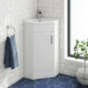 Vellamo Alpine 1 Door Corner Cabinet Vanity Unit & Ceramic Basin - White Gloss