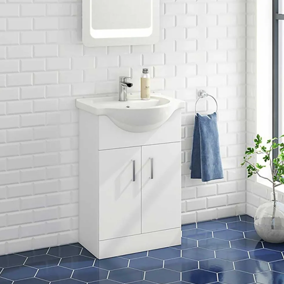 Vellamo Alpine 550mm Floorstanding Vanity Unit & Basin - Gloss White