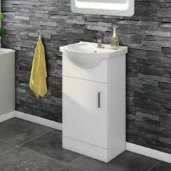 Vellamo Alpine 450mm Floorstanding Vanity Unit & Basin - Gloss White