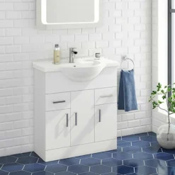 Vellamo Alpine 750mm Floorstanding Vanity Unit & Basin - Gloss White