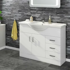 Vellamo Alpine 1060mm Floorstanding Vanity Unit & Basin - Gloss White
