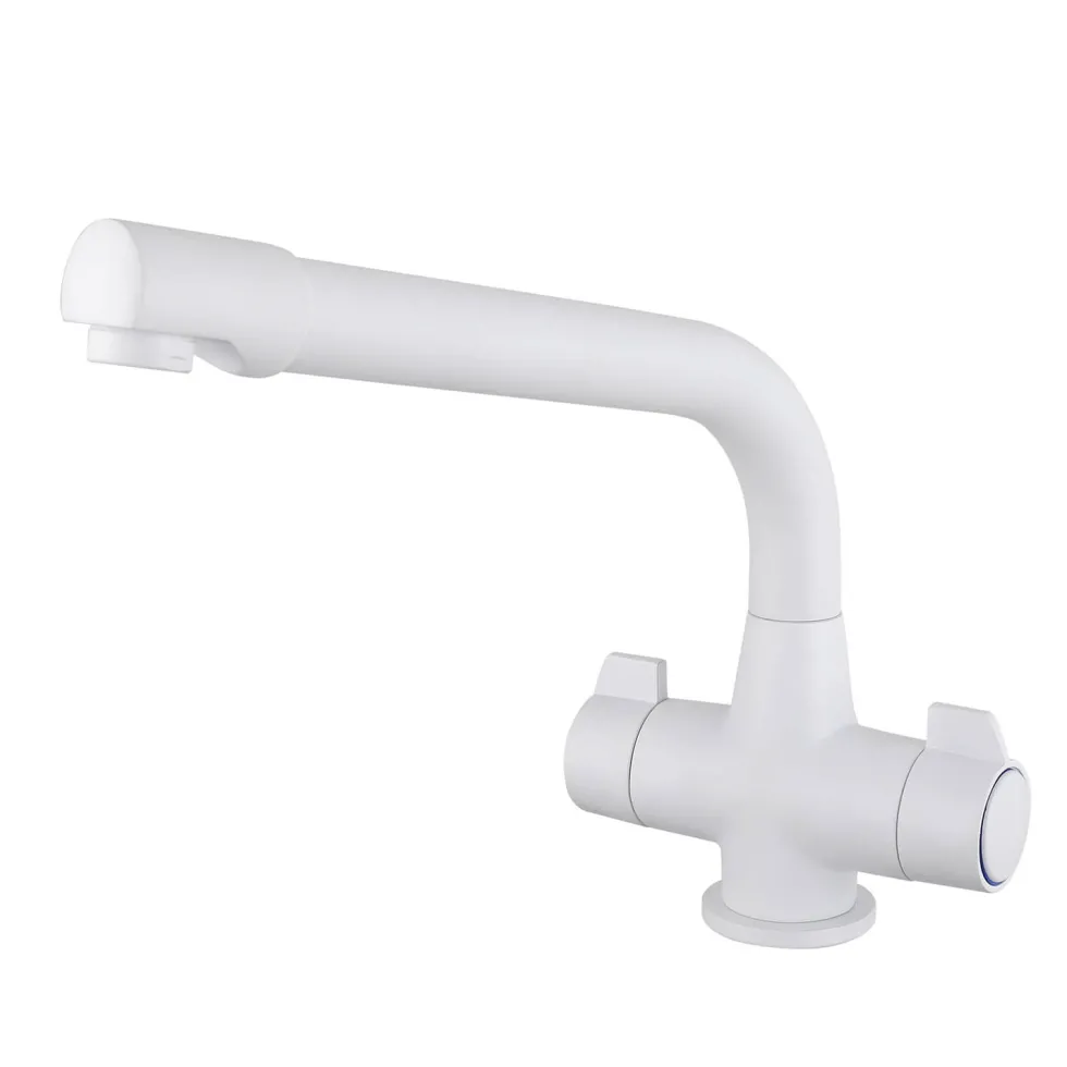 Vellamo Aspen Twin Lever Mono Kitchen Mixer Tap - Pearl White
