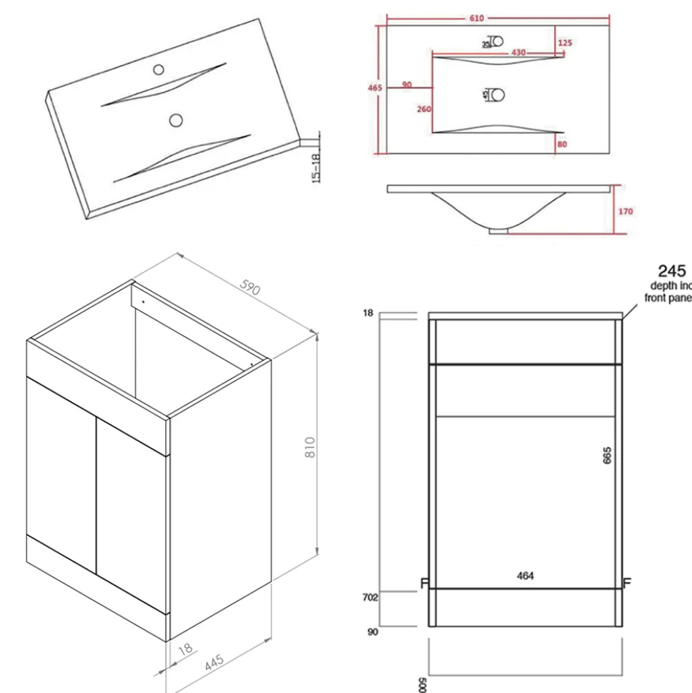 Vellamo Aspire 1100mm 2 Door Combination Basin & Toilet Unit - Gloss White