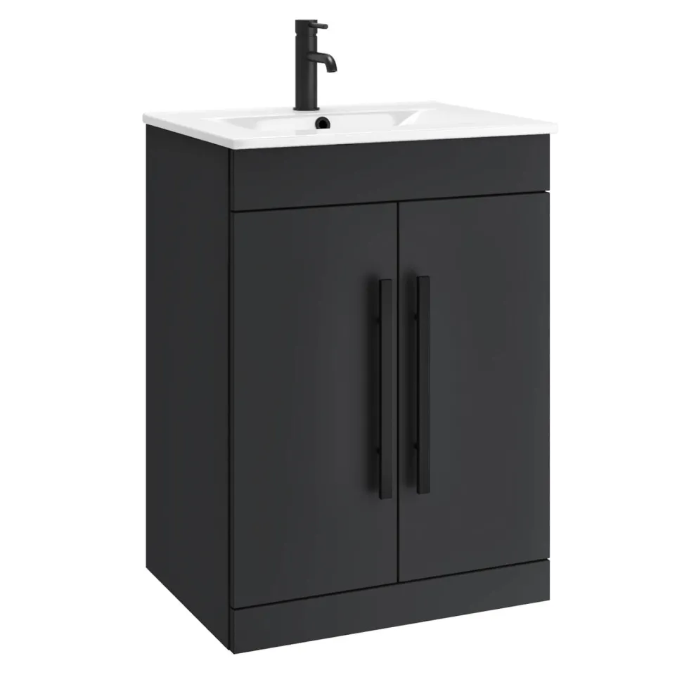 Vellamo Aspire 1100mm 2 Door Combination Basin & Toilet Unit with Matt Black Handles & Overflow Cover - Matt Grey