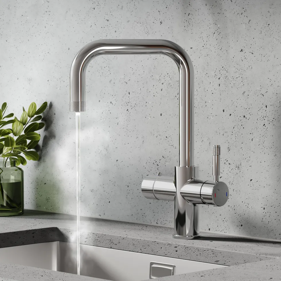 Vellamo Aura 4-in-1 Instant Boiling Water Tap with Knurled Handles & Spout, Boiler & Filter