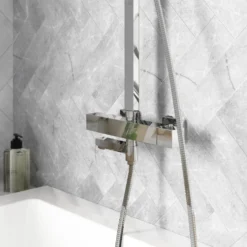 Vellamo Blox Exposed 3 Outlet Rigid Riser Thermostatic Shower Set with Integrated Bath Spout