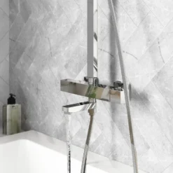 Vellamo Blox Exposed 3 Outlet Rigid Riser Thermostatic Shower Set with Integrated Bath Spout