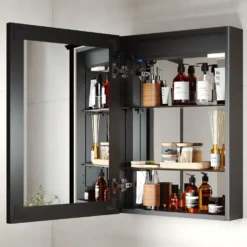 Vellamo Blox Matt Black LED Illuminated Mirrored Cabinet with Demister Pad & Shaver Socket - 500 x 700mm