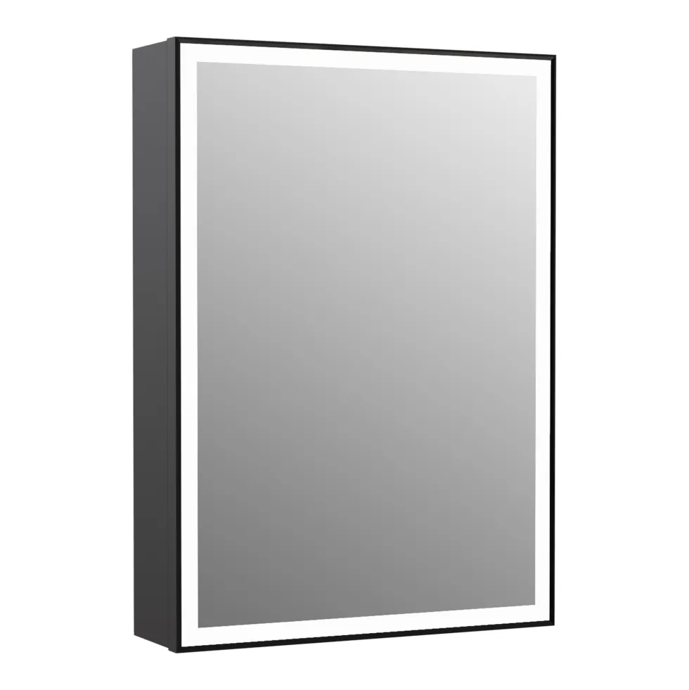 Vellamo Blox Matt Black LED Illuminated Mirrored Cabinet with Demister Pad & Shaver Socket - 500 x 700mm