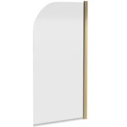 Vellamo Brushed Brass Curved Corner Single Hinged Bath Screen - 1435 x 775mm