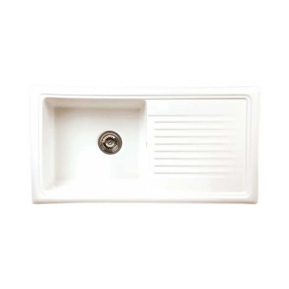 Vellamo Ceramic 1 Bowl Inset Kitchen Sink with Reversible Drainer & Waste Kit - 1010 x 530mm