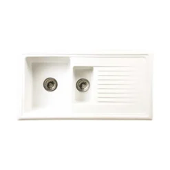 Vellamo Ceramic 1.5 Bowl Inset Kitchen Sink with Reversible Drainer & Waste Kit - 1010 x 530mm