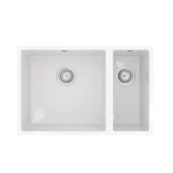 Vellamo Ceramic-Style Gloss White Composite Inset / Undermount 1.5 Bowl Kitchen Sink & Waste - 670 x 440mm
