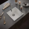Vellamo Ceramic-Style Gloss White Composite Inset / Undermount 1 Bowl Kitchen Sink & Waste - 440 x 440mm