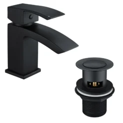Vellamo City Basin Mixer Tap & Waste - Matt Black