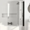 Vellamo City Curved Matt Black Hinged P-Bath Screen - 1433 x 715mm