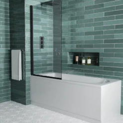 Vellamo City Matt Black 6mm Smoked Black Glass Hinged Bath Screen - 1400 x 800mm