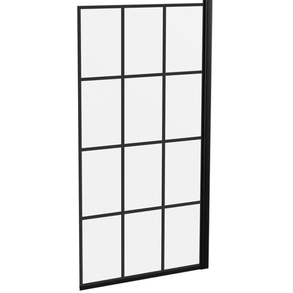 Vellamo City 6mm Matt Black Framed Hinged Grid Bath Screen - 1430 x 770mm