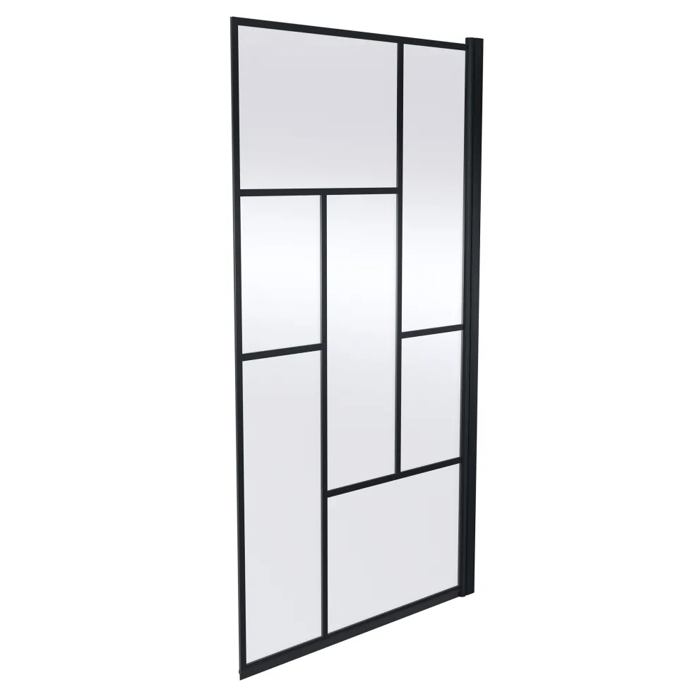 Vellamo City 6mm Matt Black Hinged Abstract Bath Screen - 1430 x 790mm