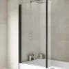 Vellamo City 6mm Matt Black Square Corner Hinged Bath Screen With Fixed Return - 1430 x 780mm