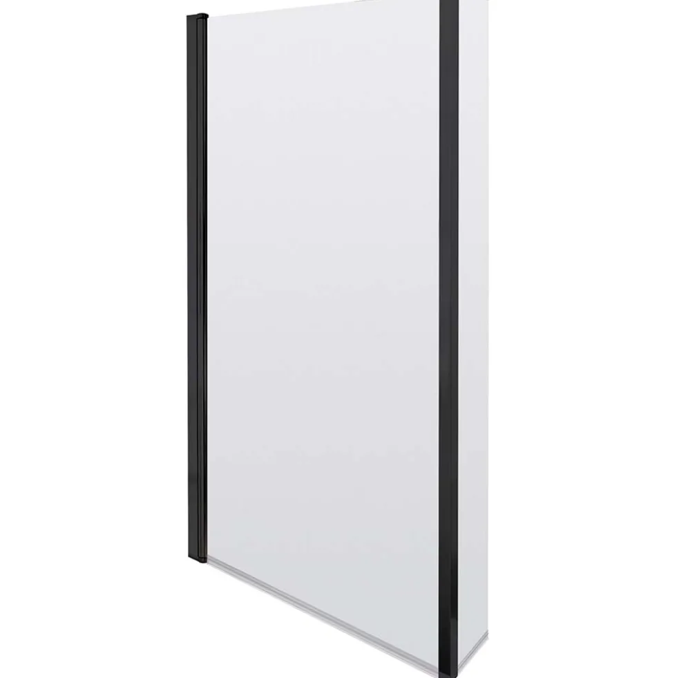 Vellamo City 6mm Matt Black Square Corner Hinged Bath Screen With Fixed Return - 1430 x 780mm