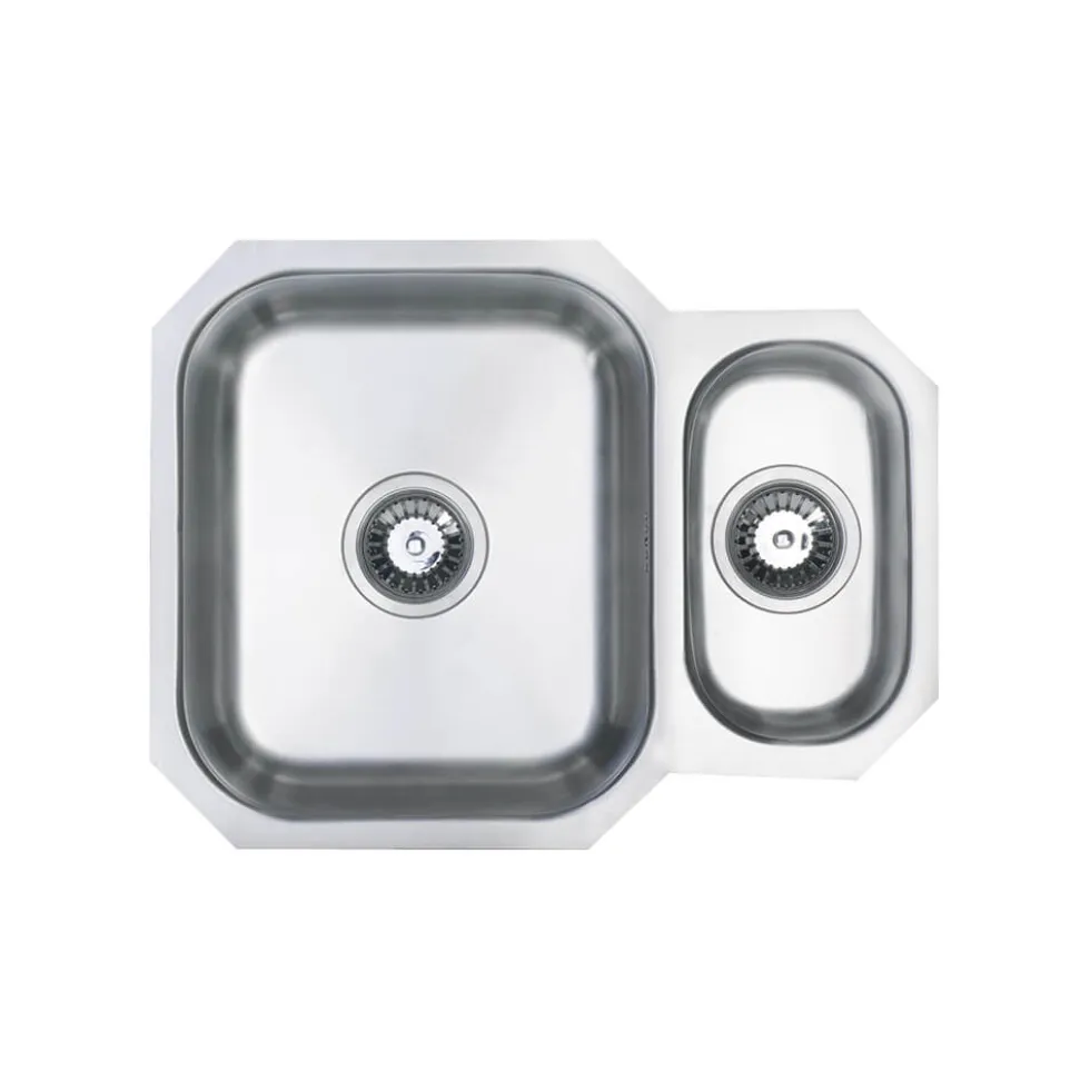 Vellamo Classic 1.5 Bowl Undermount Stainless Steel Kitchen Sink & Waste Kit with Reversible Half Bowl - 595 x 460mm