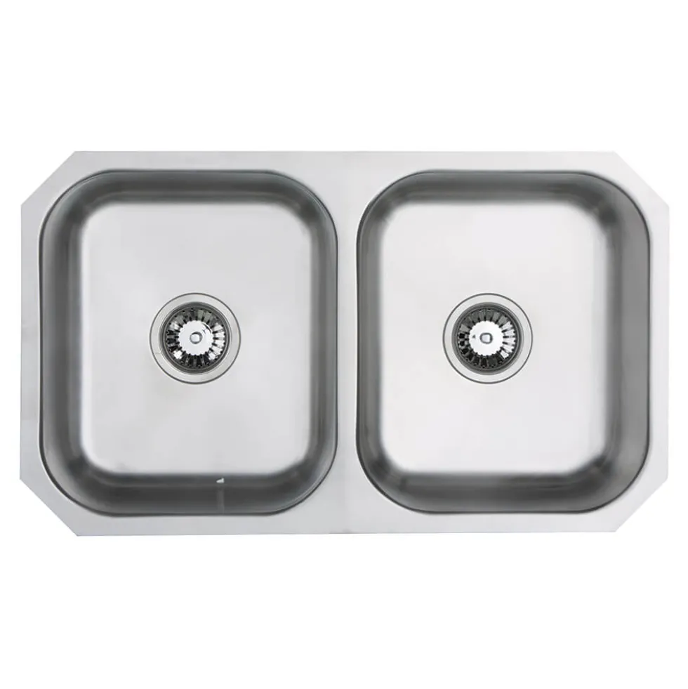 Vellamo Classic Double Bowl Undermount Stainless Steel Kitchen Sink & Waste Kit - 780 x 460mm