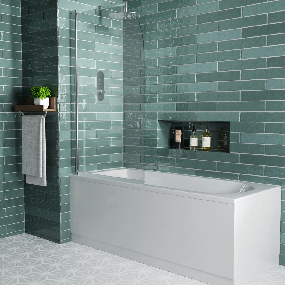 Vellamo Curved Corner Single Hinged Bath Screen - 1400 x 800mm