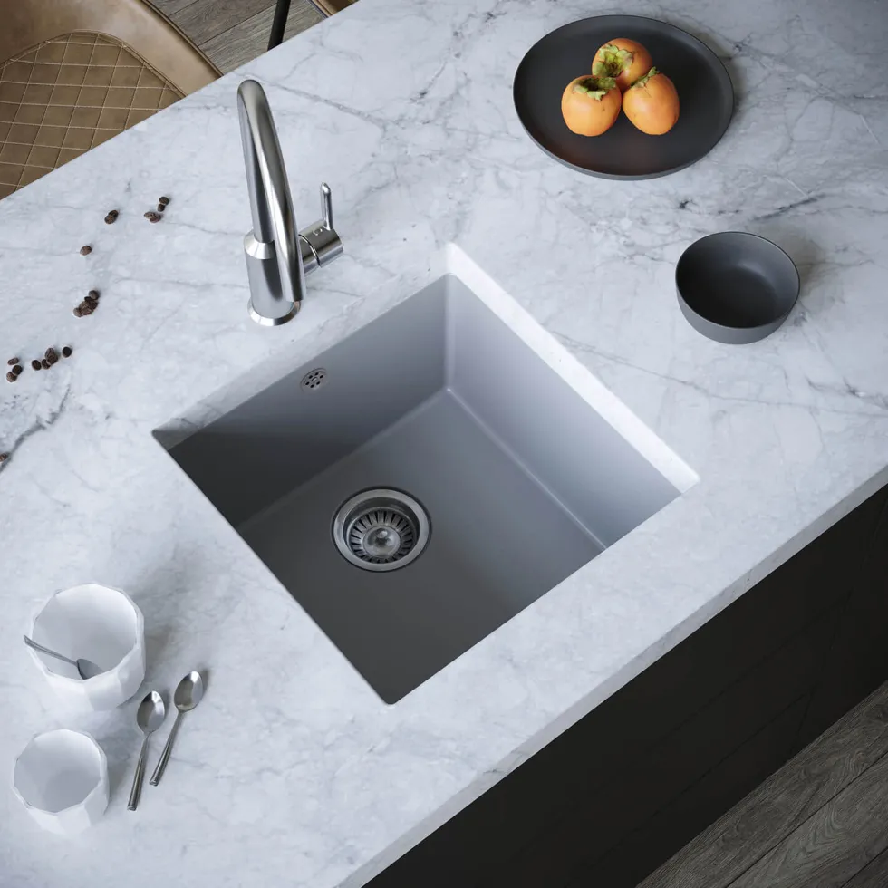 Vellamo Designer 1 Bowl Comite Composite Inset/Undermount Kitchen Sink & Waste - 440 x 440mm