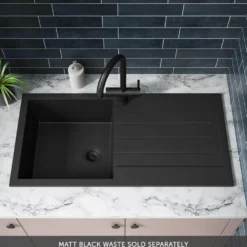 Vellamo Designer 1 Bowl Comite Composite Kitchen Sink & Waste with Reversible Drainer - 1000 x 500mm