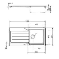 Vellamo Designer 1 Bowl Comite Composite Kitchen Sink & Waste with Reversible Drainer - 1000 x 500mm